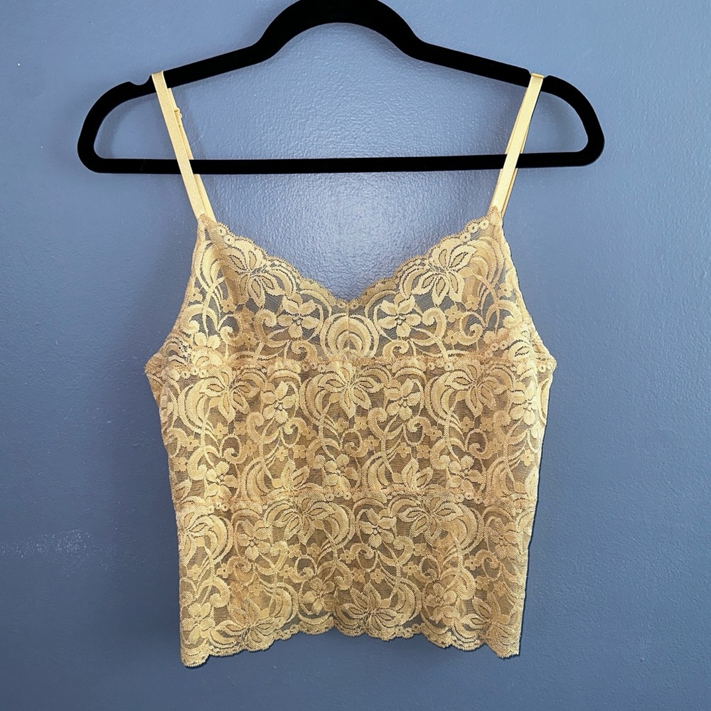 August Silk Intimates Nude Tan V-Neck Lace Camisole Size Large Adjustable Straps